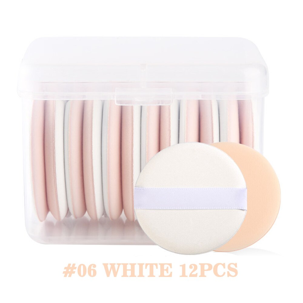 Esponjas redondas portátiles para maquillaje, 12 Uds., almohadillas de polvo sueltas con cojín de aire, con correa para maquillaje en polvo, colorete cosmético: White