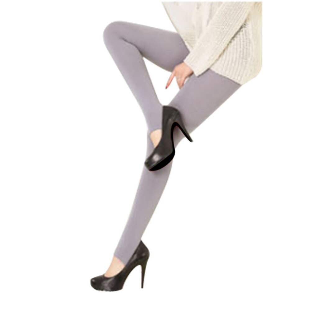 Vetement femme kvinnor vinter svart tjock varm mjuk fleecefodrad termisk stretchiga leggings byxor kläder för kvinnor vinter: Grå