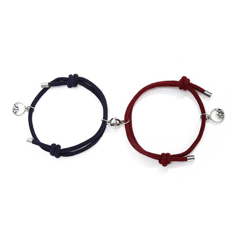 2pcs Couple Magnet Attract Each Other Personality Couple Bracelet Men and Women Charm Girl Bracelet Jewelry Lover: dark blue wine red