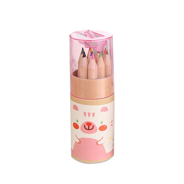 Mini lápices de colores seguros para niños y niñas, 12 colores de plomo, no tóxicos, coreano, dibujos animados creativos, sacapuntas: A