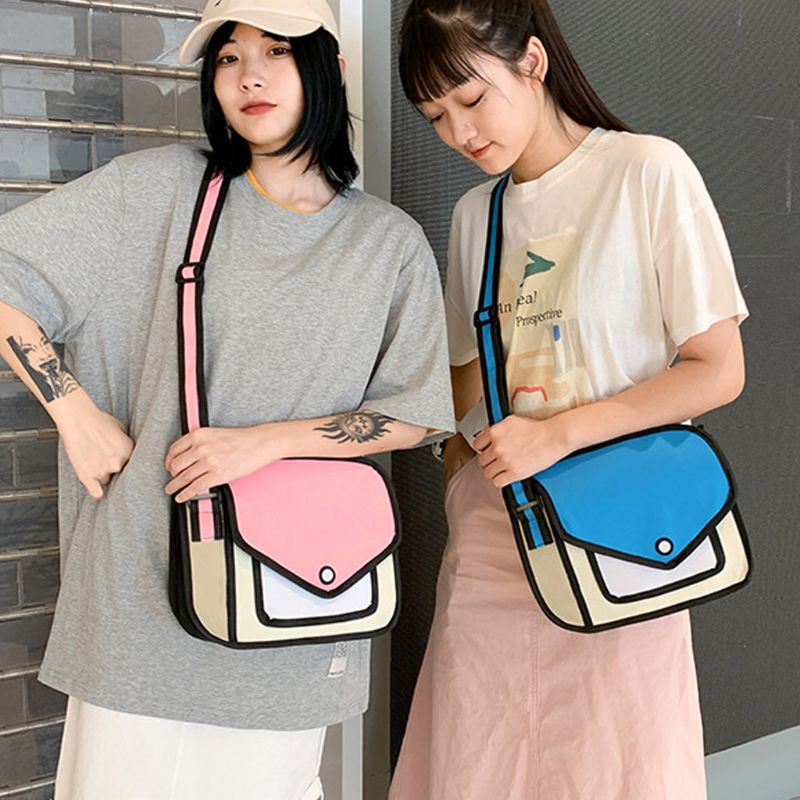 Donne 2D Sacchetto di Scuola Della Spalla 3D Disegno di Carta Del Fumetto comico Crossbody Della Borsa D0UD
