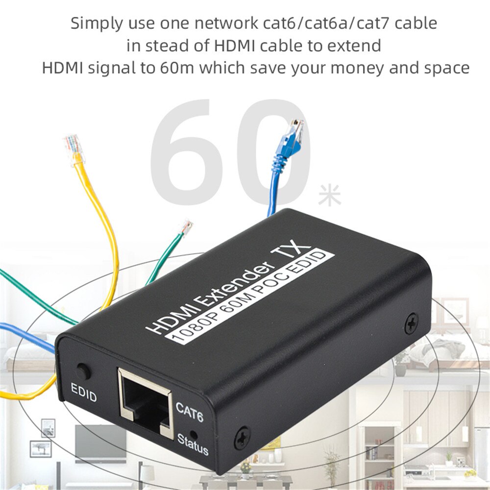 1080P Hdmi Extender Over Cat 5e/6 RJ45 Ethernet Lan Netwerk Ondersteuning Hdcp 1.2 60M Extension 3D hdmi Splitter Zender Ontvanger