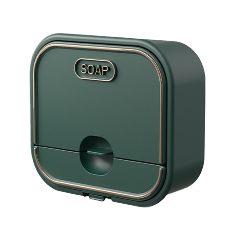 Flip Lid Drain Soap Box w/Drawer Drain Tray,for Kitchen Bathroom Easy to Install: Green