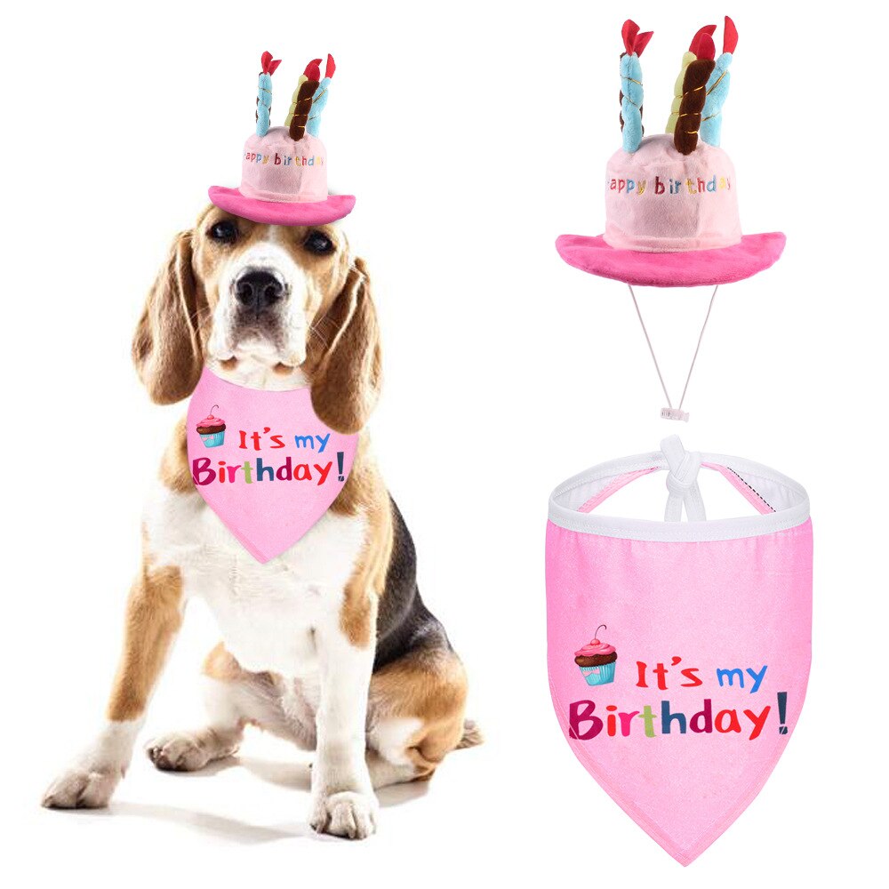 2 Stks/set Huisdier Verjaardag Hoed En Bandana Leuke Taart Cap En Brief Print Driehoek Sjaal Honden Katten Verjaardag Kostuum Accessoires