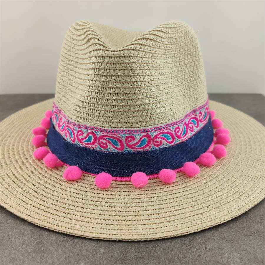 Boho stil solhat bred skygge floppy sommerhatte til kvinder strand panama stråkuppel blomsterhat femme skyggehat