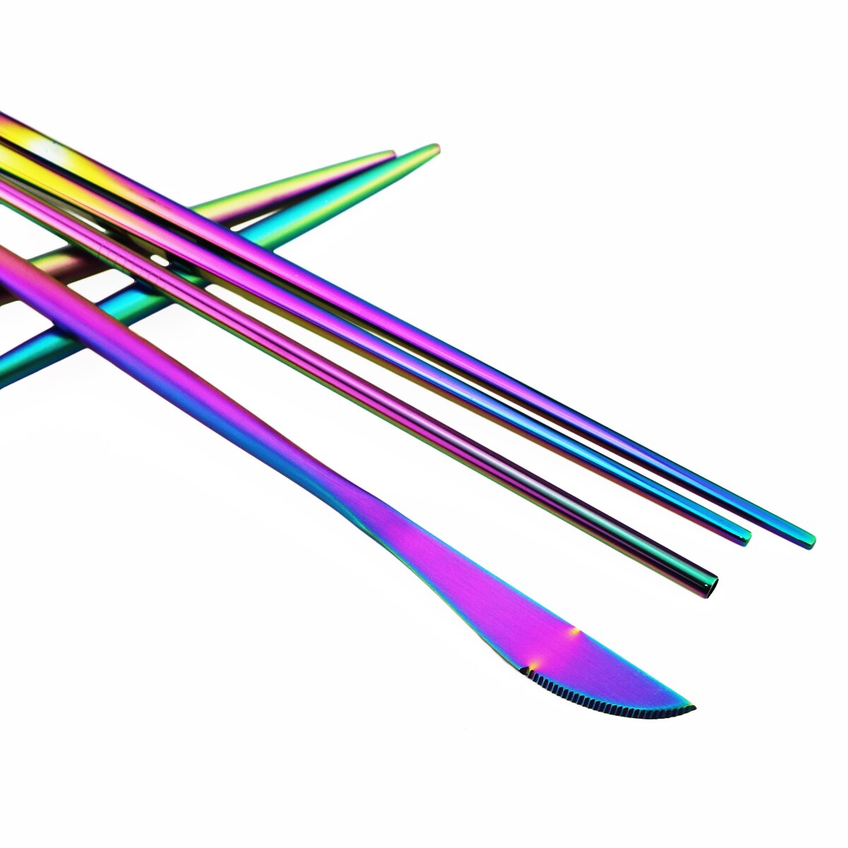 Rainbow Knife Fork Spoon Chopsticks Straw Set Portable Flatware Metal Travel Storage Cutlery Set Picnics Offices BBQ Accessories
