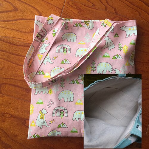 Cotton Linen Eco Shopping Tote Shoulder Bag Print Polar Bear Tree Fish Pink YL822b: 2 layer with lining