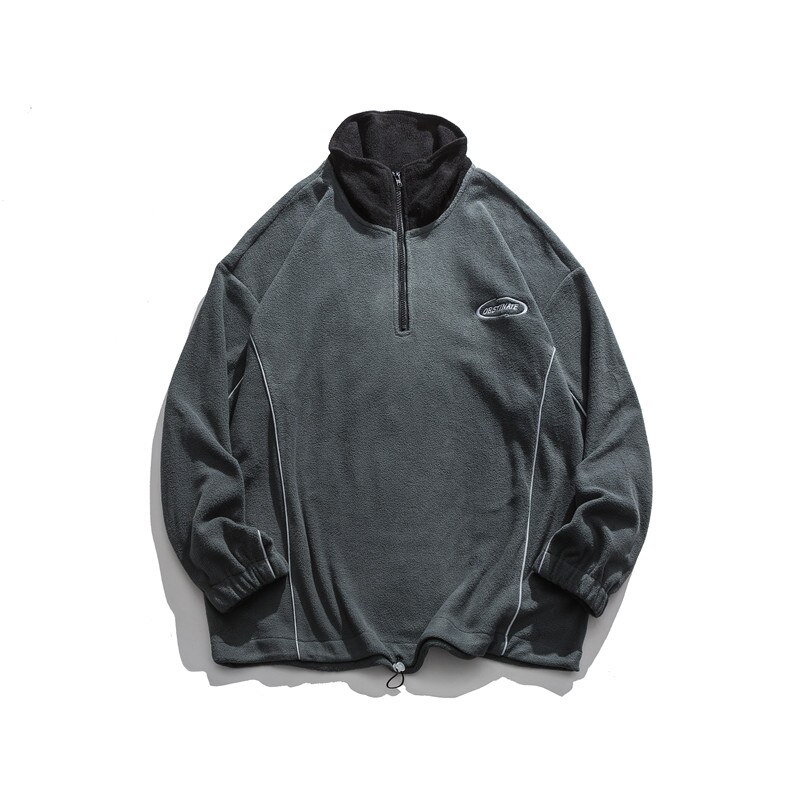 Mörk ikon sherpa broderi halv dragkedja herrtröja tröjor tröjor herr höst streetwear herrkläder: Grå / L