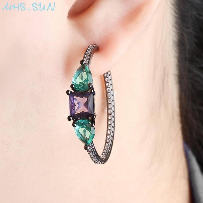 MHS.SUN Geometric Cubic Zircon Women Hoop Earrings Crystal Earrings For Female Jewelry Party