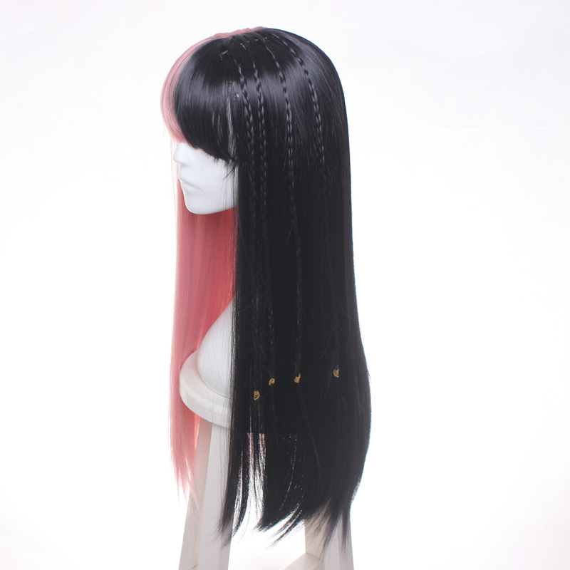 ccutoo Female's Melanie Martinez Synthetic Half Black and Pink 8 Small Braids Hair Cosplay Costume Wigs Heat Resistance Fiber