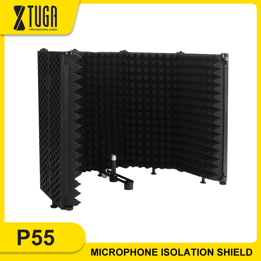 XTUGA 5 Pannels Studio Microphone Isolation Shield Foldable&Portable High Density Sound-Absorbing Foam Panel for Recording