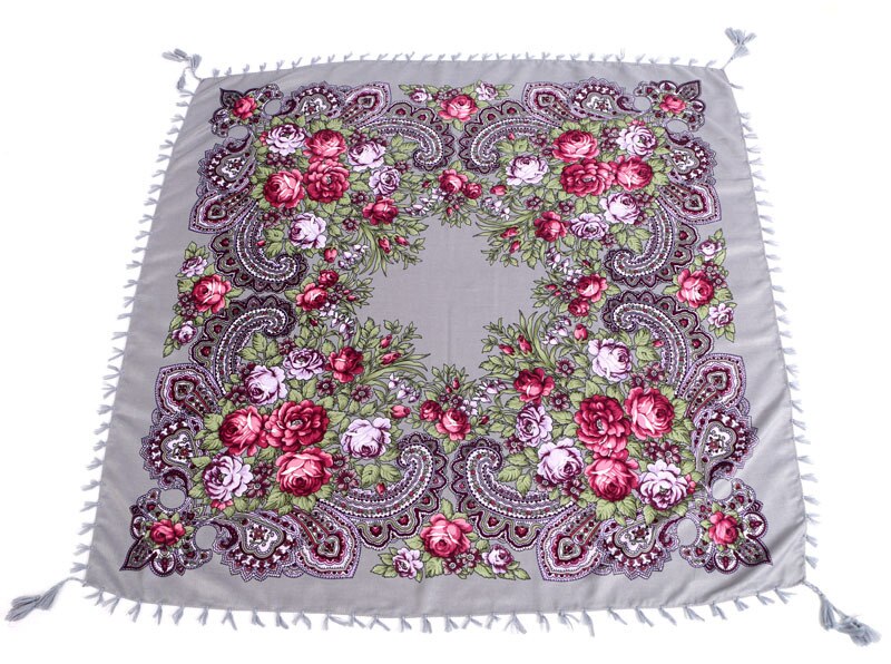 90*90cm châles russes pour femmes, écharpes nationales en coton imprimé, foulards russes rétro à franges, bandanas, pashminas d'hiver pour dames: 5