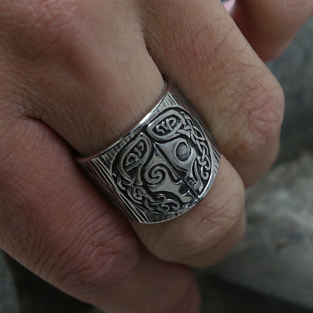 Vintage Nordic Mythical Goddess Hel Ring Men&#39;s Viking Hera Runes Stainless Steel Celtic Amulet Ring Pagan Jewelry