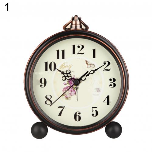Vintage Desktop Metal Flower Bird Pattern Silent Alarm Clock with Hollow Pointer: 1