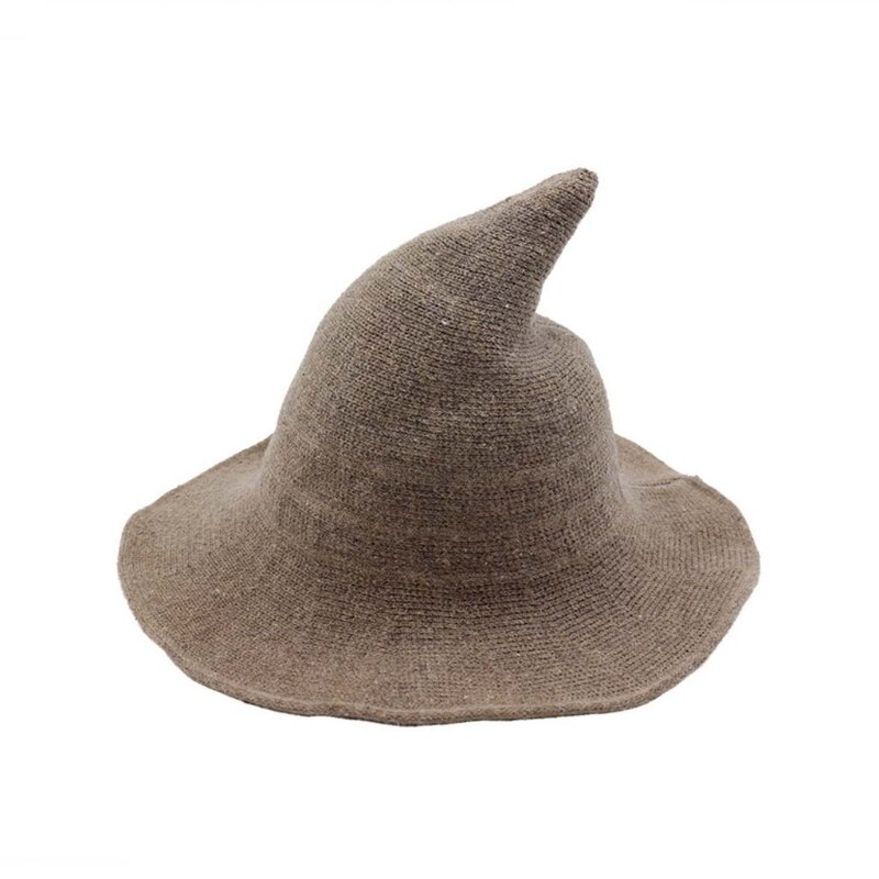 Witch Hat Wizard Kinitted-Wool Hats Adult Costume Party Accessory Halloween Masquerade Cosplay Cap: Chocolate