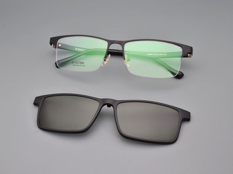 Halv ramme briller mænd med spænde polariserende solbriller magnet rustfrit stål nattesyn beskyttelsesbriller køre recept: Sort