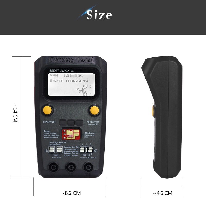 Digital transistor esr 02 pro tester smd komponenter diode triode motstand kondensator induktor meter multimeter med pinsett