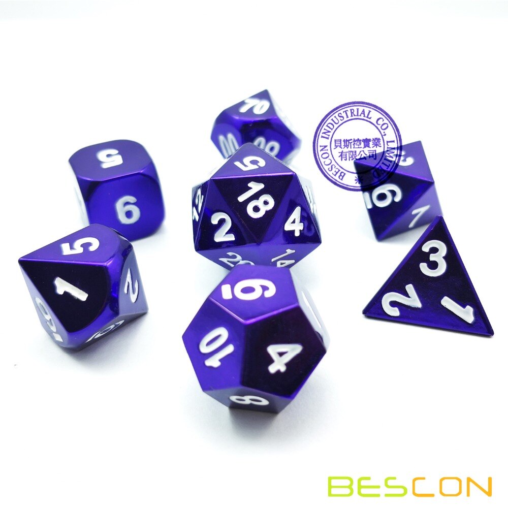 Bescon 7 Pcs Set Heavy Duty Metal Dice Set Verdoezeld Kleur Van Paars, kleurrijke Solid Metallic Polyhedral D & D Dobbelstenen Set Violet