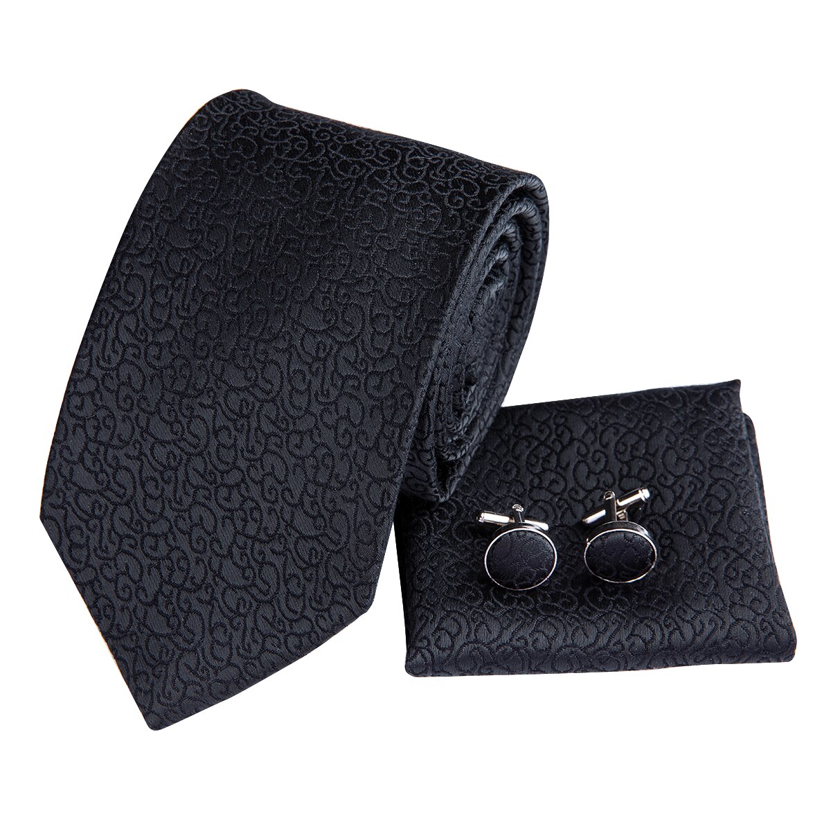 Hi-tie stijl 100%  zijden stropdassen zakdoek manchetknopen formele stijl voor zakelijk gebruik zwarte jacquard stropdas pak heren zakelijk c -3040