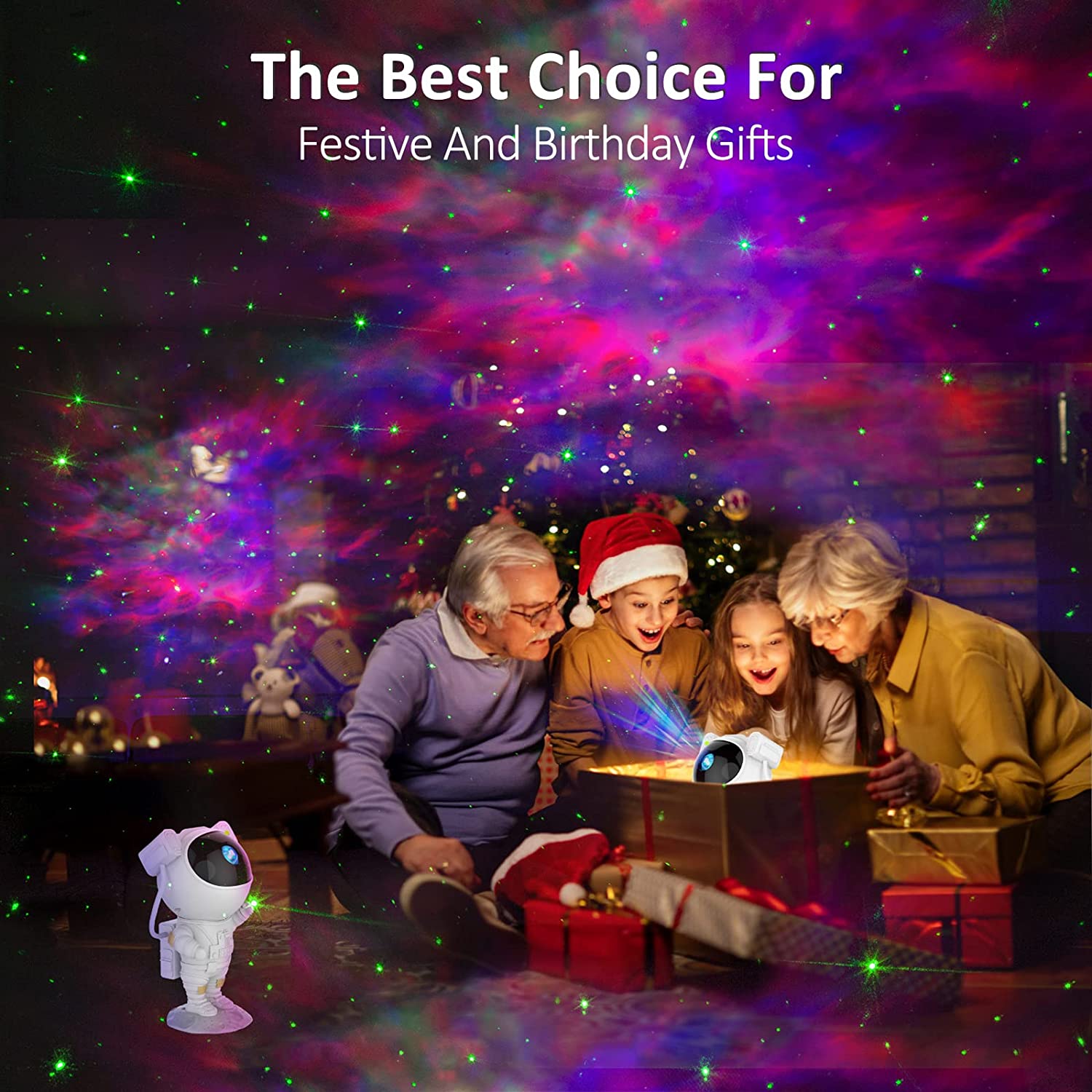 Proyector de estrellas para niños y adultos, luz nocturna con Control remoto, 360 °, ajustable, nebulosa de astronauta, iluminación de galaxia