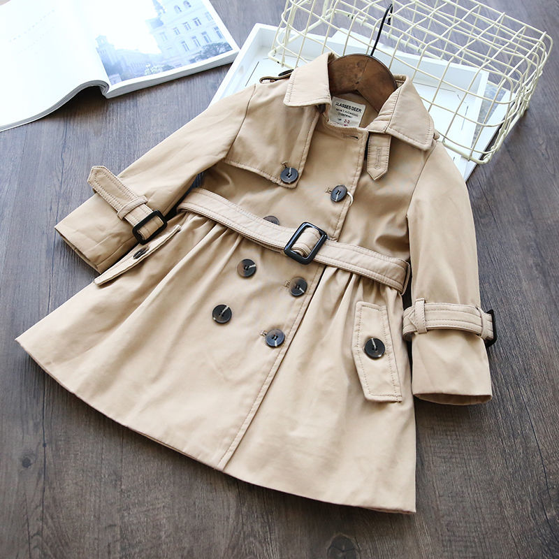 Trench-coat à longue ceinture pour fille, manteau coupe-vent d'automne pour enfant de 2, 3, 4, 5, 6, 7, 8, 9, 10, 11 ans