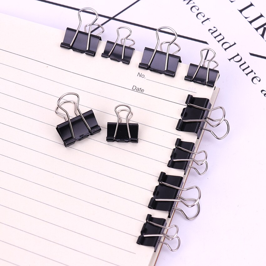 12PCS Metal Binder Clips Black Paper Clip 19/15MM Office School Supplies Binding Securing Clip Office Stationery