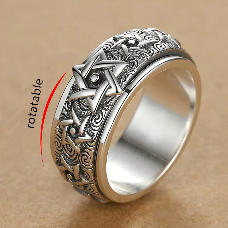 Anello girevole con stelle retrò per gioielli da uomo di molte dimensioni Anello popolare per coppia in argento 925 Accessori per dita indice da donna