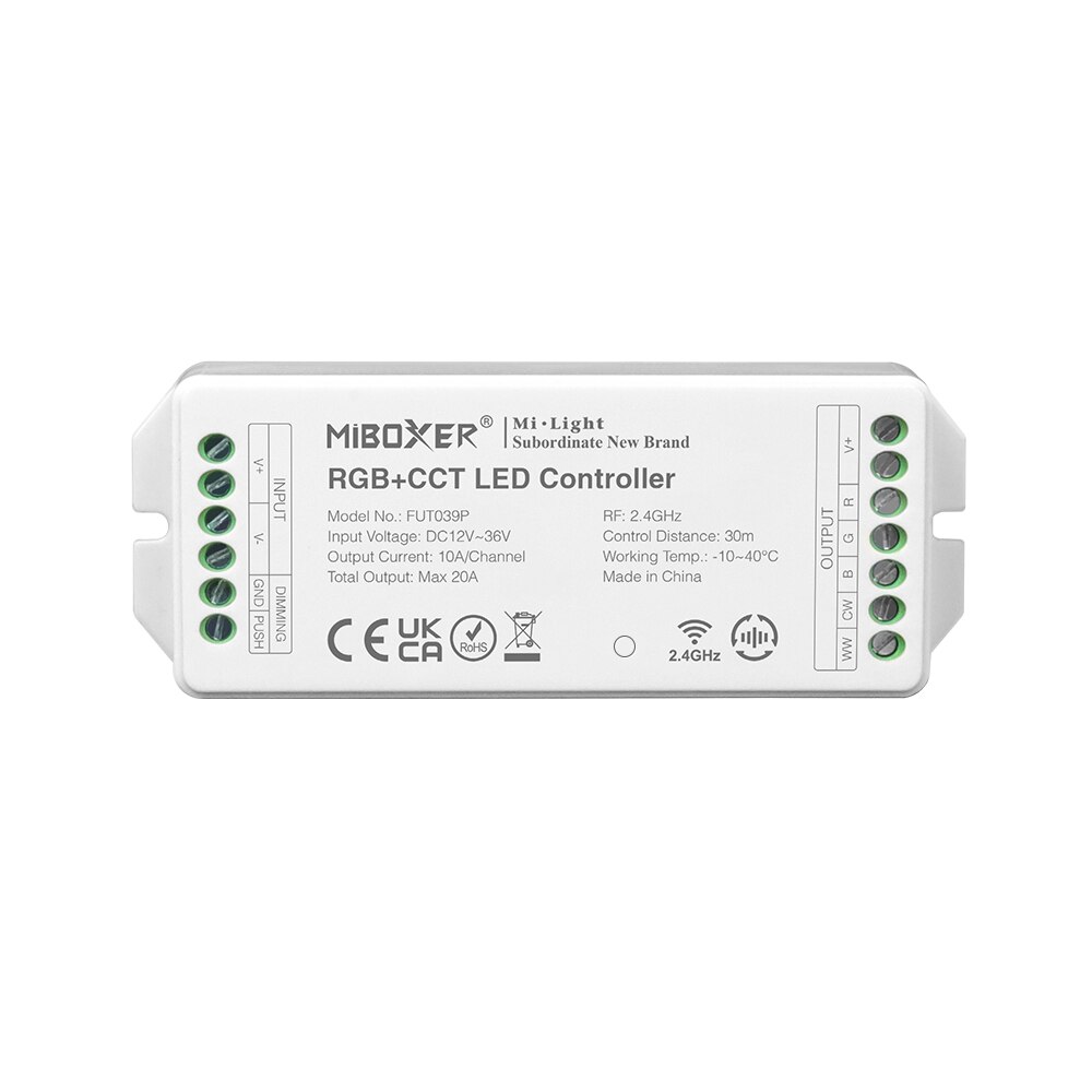 Miboxer High Current Output LED Controller 12V 24V 36V 20A Single Color/Dual White/RGB/RGBW/RGB+CCT LED Strip Lights Tape Dimmer: RGBCCT FUT039P