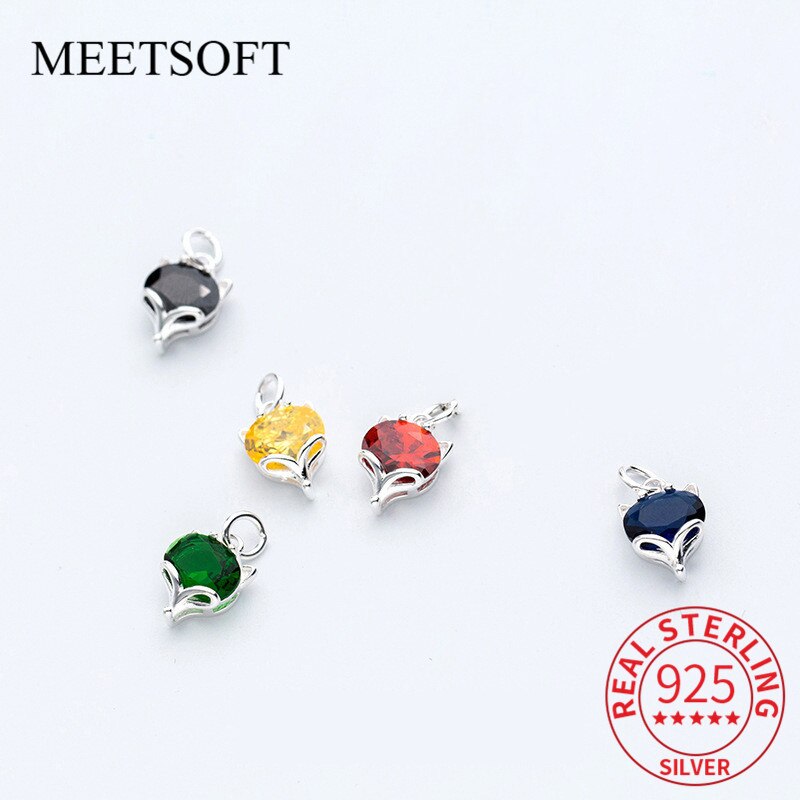 MEETSOFT Trendy S925 Sterling Silver Fox Colorful Zircone anmials Pendenti E Ciondoli Speciale di FAI DA TE Fatti A Mano Monili Pandent Accessori