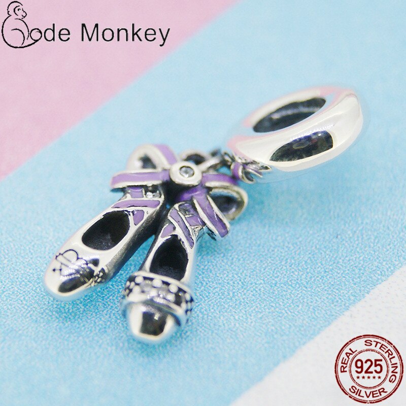 Zapatos de Ballet de Plata de Ley 925 CodeMonkey con cuentas y Original para mujer fabricación de joyas DIY CMS1508