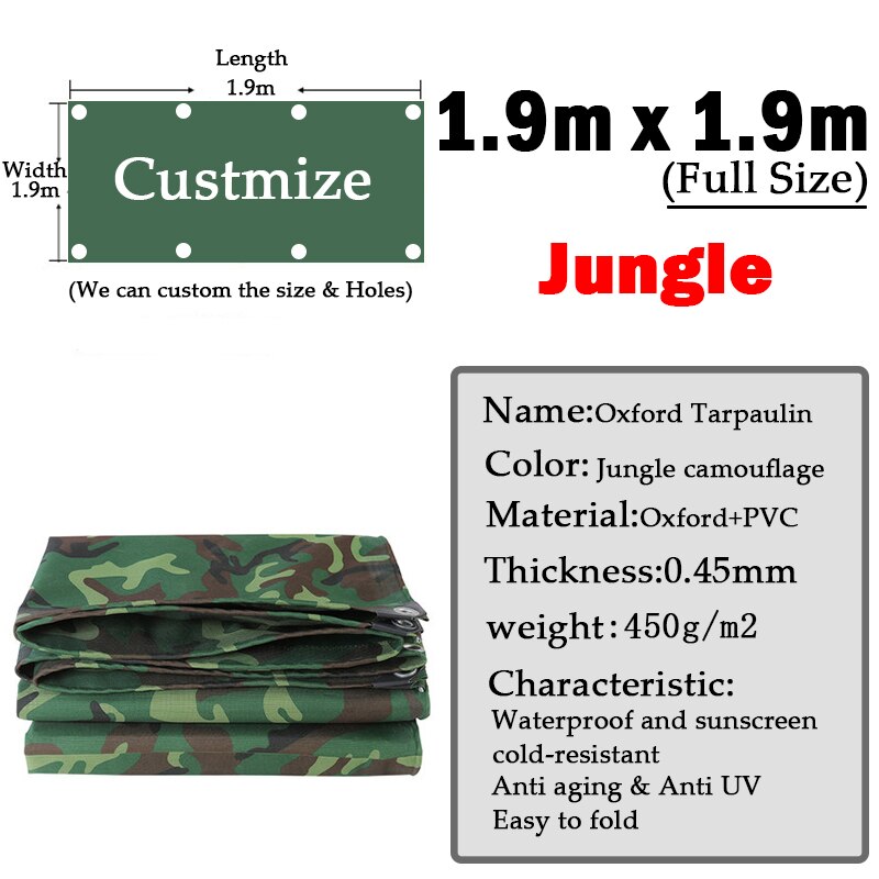 Jungle Oxford Camouflage Dekzeil Regendicht Doek Outdoor Pvc Camping Tent Zeil Heavy Duty Truck Onderdak Cover Cargo Stapel Dekzeilen: 1.9x1.9m