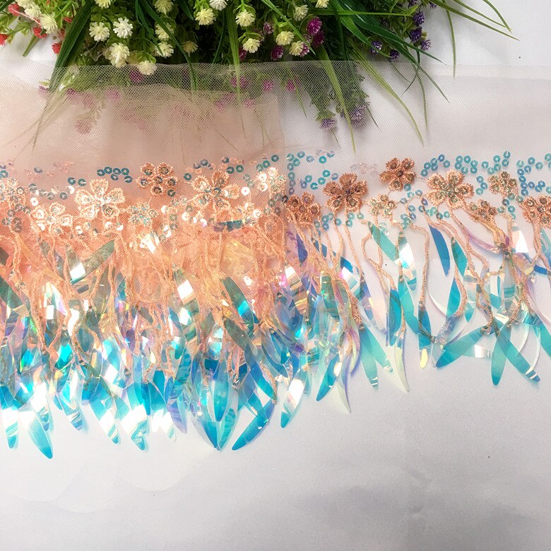 Sequins Mesh Lace Fabric Trim Ribbon Tassel Fringe Edge Embroidered Sewing On Accessories Craft Wedding Dress Party Halloween