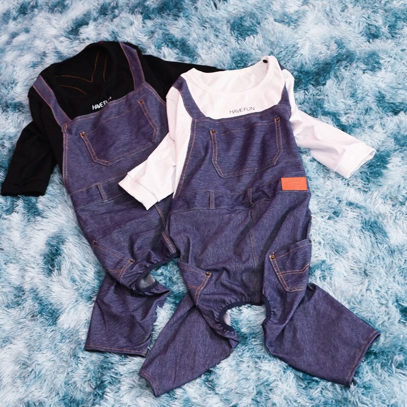 Pyjama en denim pour grand chien, vêtement en denim, une pièce, belle et cool, manteau à quatre pattes, pour jouer, automne/hiver