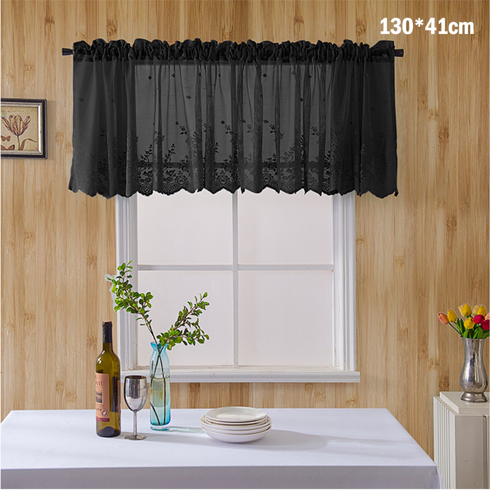 Moderne dentelle Jacquard fenêtre rideau cantonnière dentelle ourlet café court rideau pour armoires de cuisine porte chambre décor à la maison: G363300A / 74x61cm