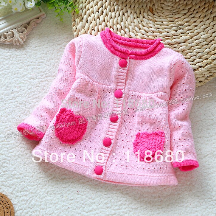 Retail lente herfst baby clotinge kids trui voor meisjes enkele leuke gebreide trui vest jas