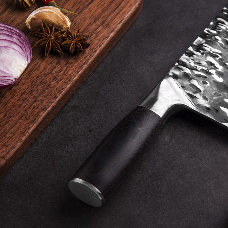 Kinesisk smedet kniv slagter køkkenknive værktøj håndlavet non-stick hakning skære kokkekniv knivkniv træhåndtag