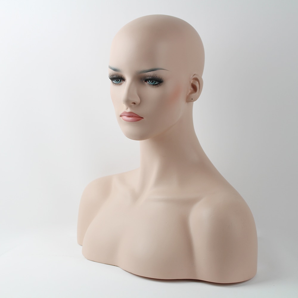 Realistic Female Fiberglass Mannequin Head Bust For Wig Jewelry And Hat Display