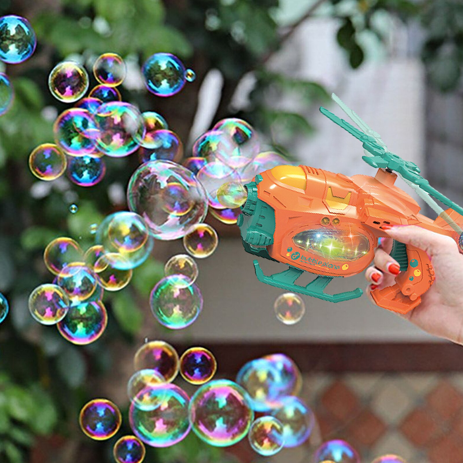 Automatische Vliegtuig Bubble Gun Muziek Verlichting Speelgoed Elektrische Bubble Machine Zeep Bubble Maker Zomer Kinderen Outdoor Speelgoed