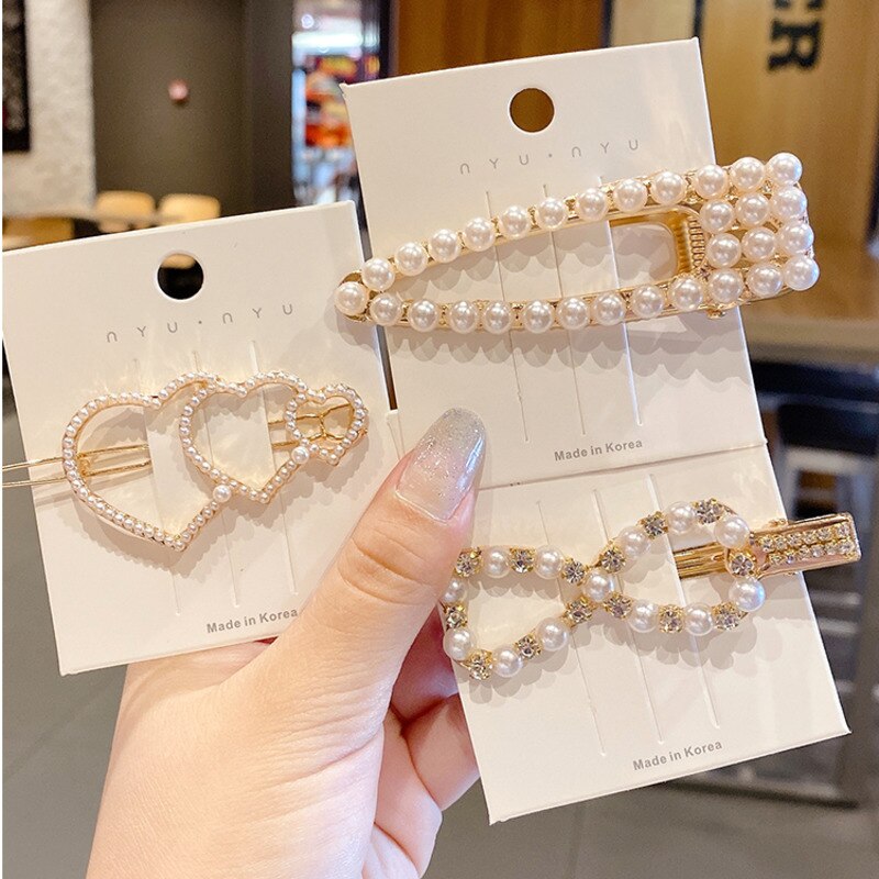 Xwen Store Pearl Clip Headdress Hair Clip Girls Hairpin Top Bangs Broken Hair Side Side Hair Accessories For Women OH2073