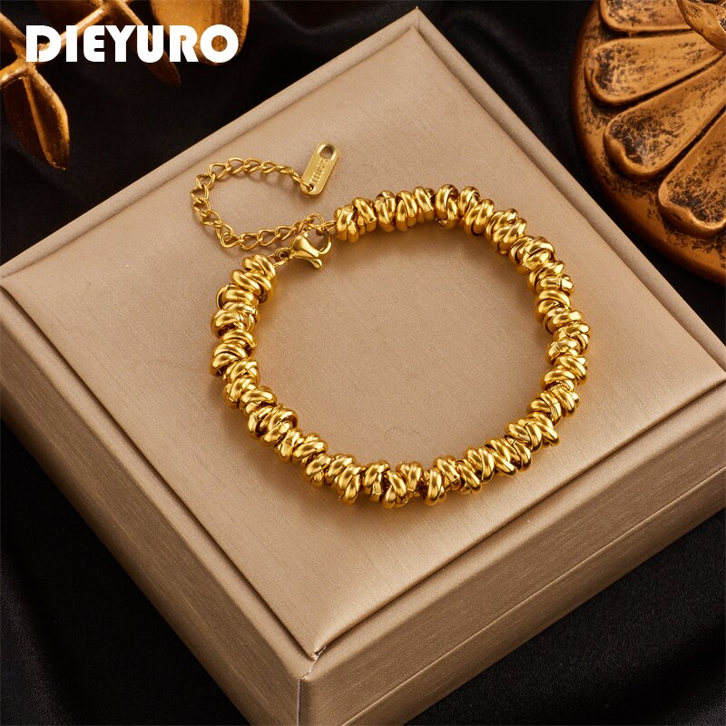 DIEYURO 316L Edelstahl Gold Farbe Ringförmigkeit Armbinde Für Frauen 2022 Luxus Mädchen Körper Schmuck