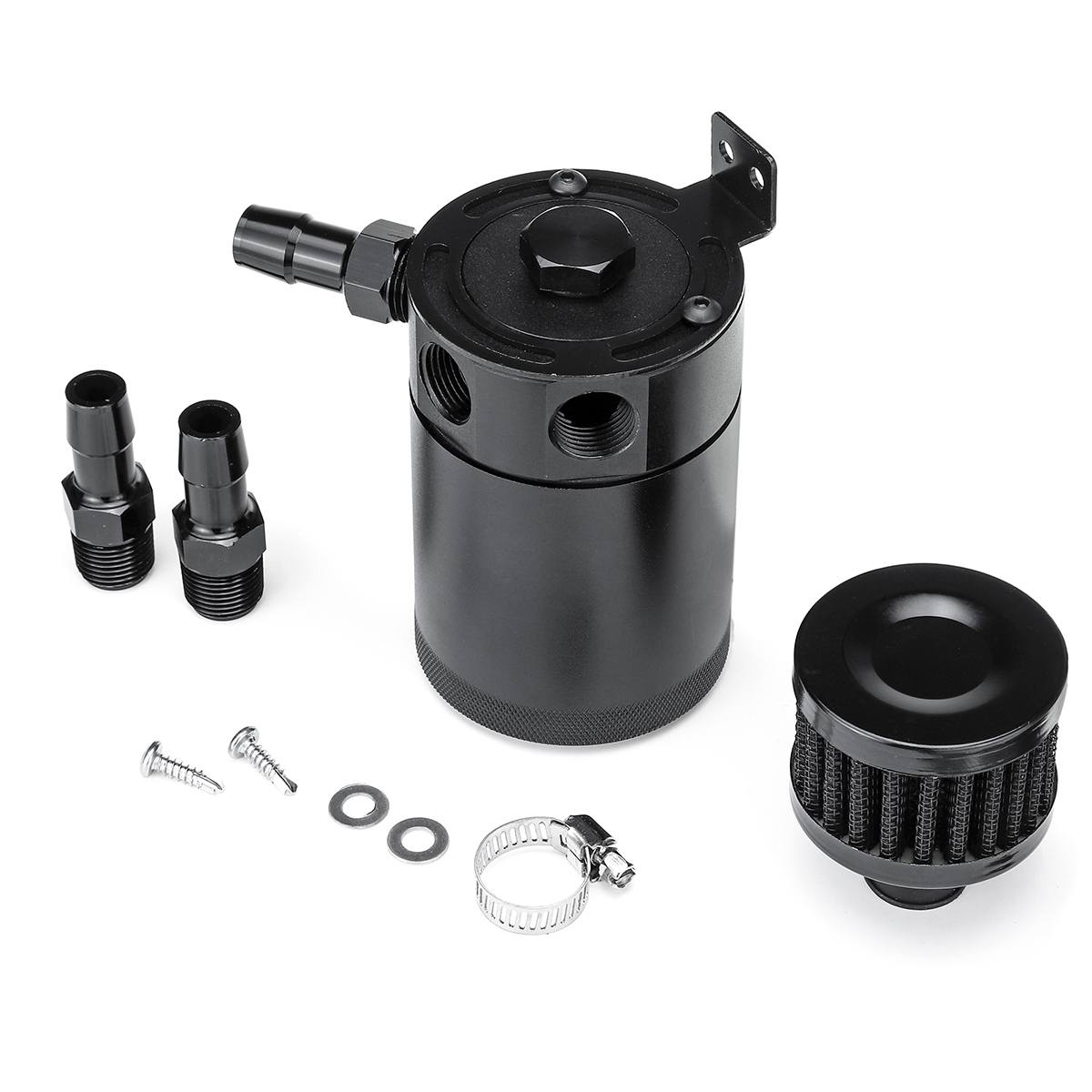 1 unidad de depósito de aluminio para coche, depósito de aceite, depósito de 3 puertos con válvula de drenaje, Kit de filtro de cilindro de ventilación
