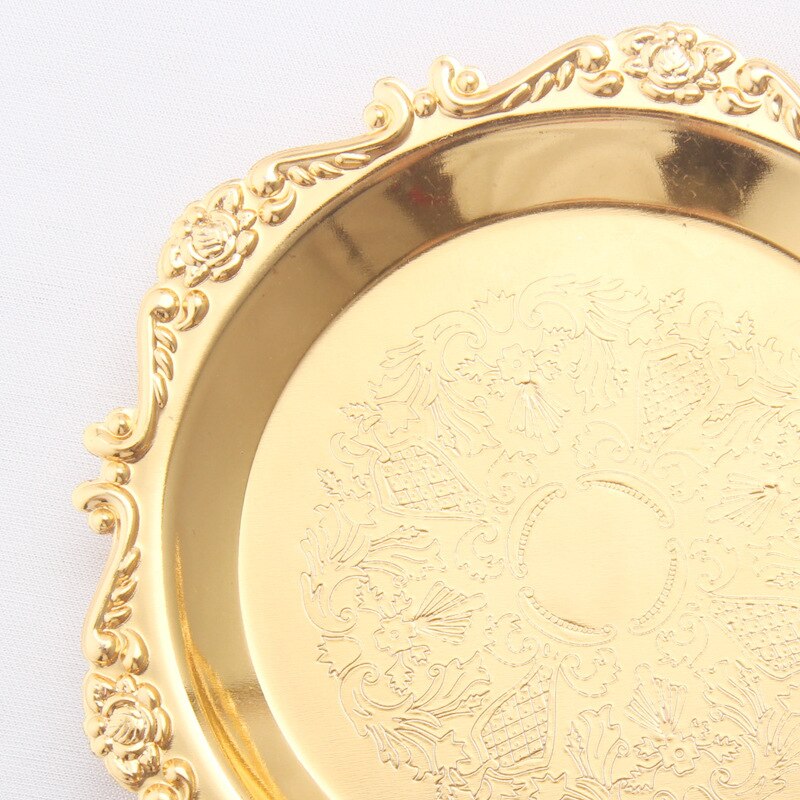 Silver Golden Iron Tray Glossy Plate for Decoration Ornaments Buffet Fruit Cake Party Supplies Dessert Sundries Storage Plates