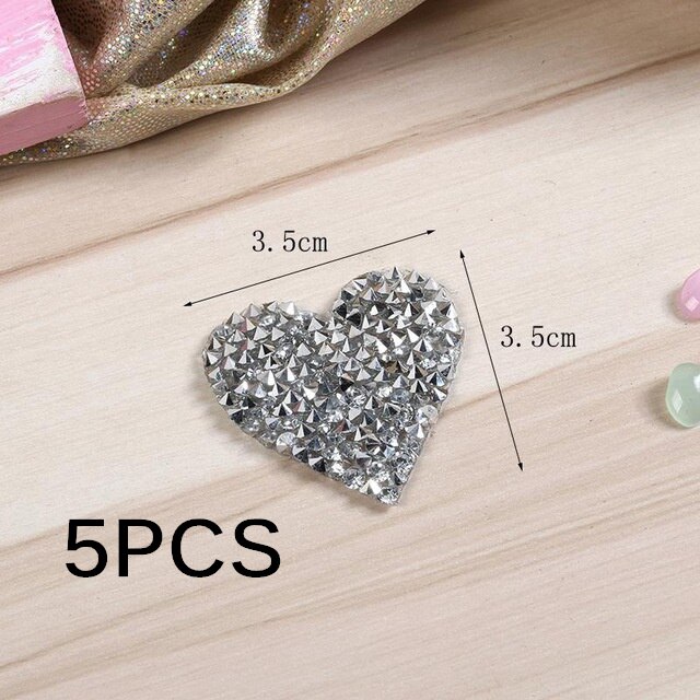 Flere størrelser farve krystal rhinsten kærlighed hjerte plastre til tøj strygning på tøj applikationer striber diamant klistermærker: 3.5cm hvide 5 stk