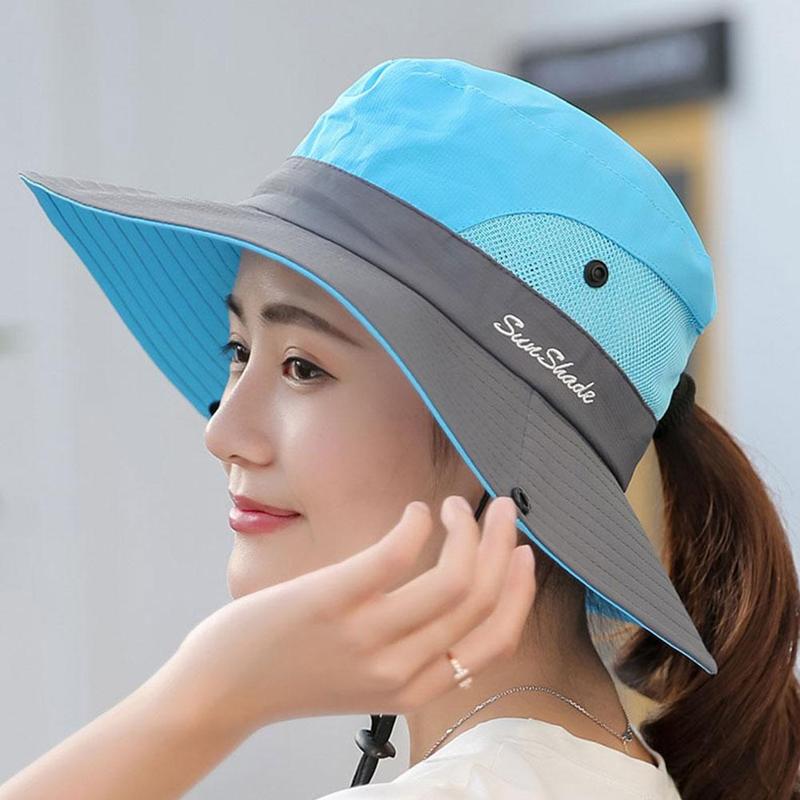 Cappello di pesca Del Sole Protezione UV UPF 50 + Cappello Del Sole Della Benna di Estate Delle Donne Degli Uomini di Grandi Dimensioni A Tesa Larga Bob Escursioni All'aperto cappello con Tracolla A Catena