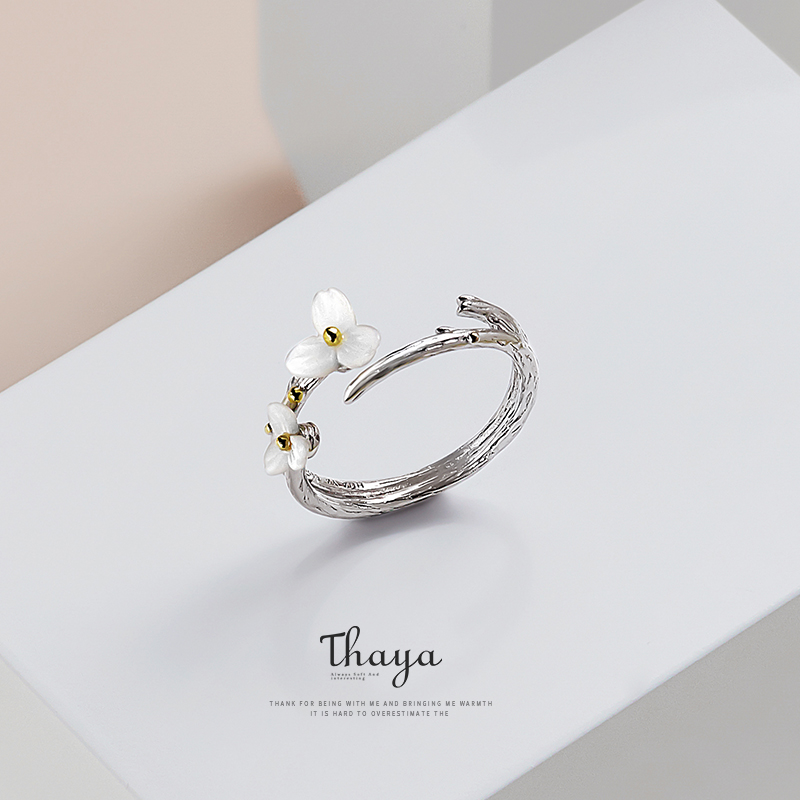 Thaya Summer Flower Jewelry Sets 925 Sterling Silver Natural Shell Ring Earring Sets for Original Women Jewelry