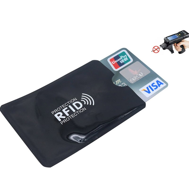 100 stk mix anti rfid tegnebog blokerende læser lås bankkort indehaver id bankkort beskyttelse metal kredit nfc holder aluminium: Sort 100 stk