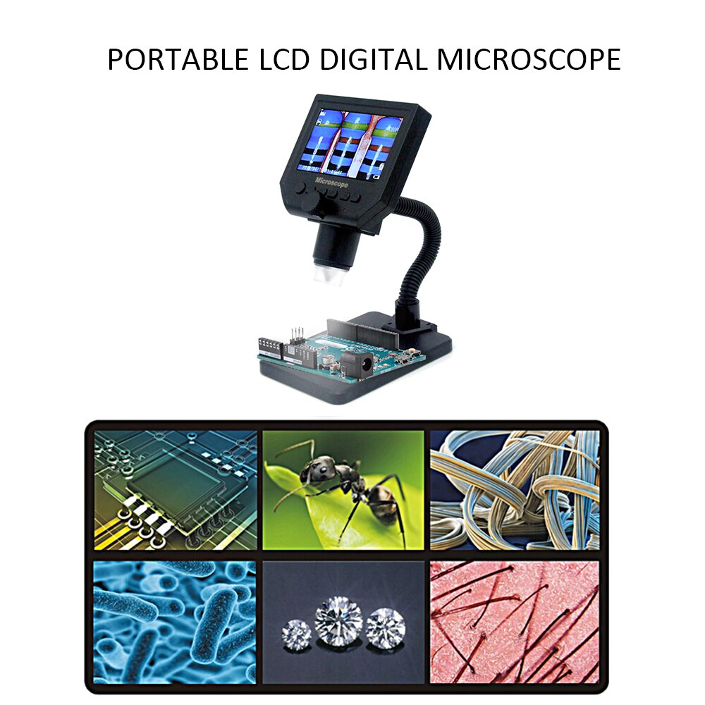 Microscope numérique électronique LCD Portable à haute luminosité, 8 led réglables et batterie au Lithium intégrée G600