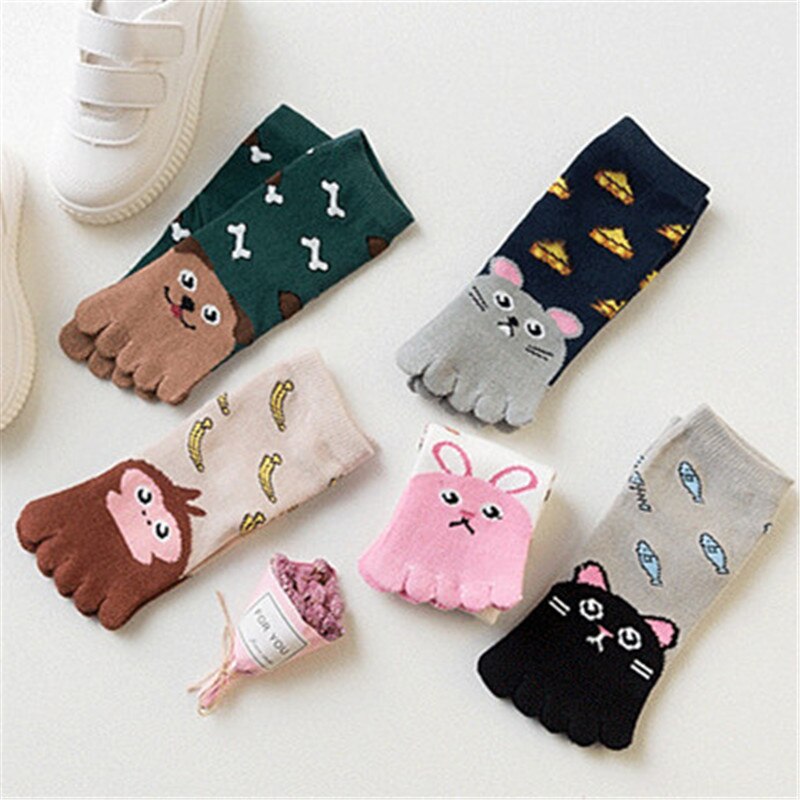 Children Cotton Socks Cotton Animal Boys Girls Middle Tube Socks Stuff Toe Socks for Kids Five Finger Sock for Seasons Girls