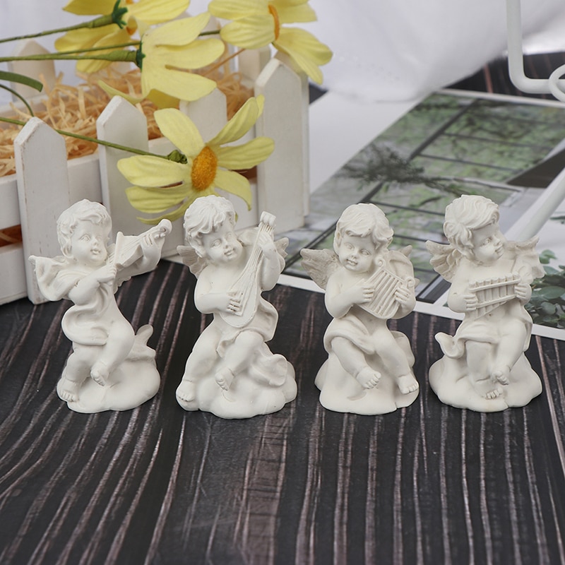 4pc Mini Cute Angel Pattern Statue Small Cupid Figure Home&Garden Decor Music Fairy Model Sketch Practice Estatua Festival