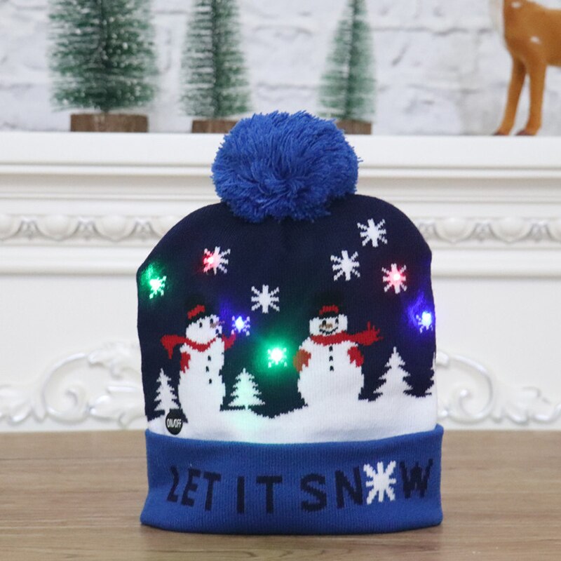 2022Christmas Hats Sweater Elk Knitted Beanie Hat With LED Light Up Cartoon Patteren Christmas Year Decoration navidad: C
